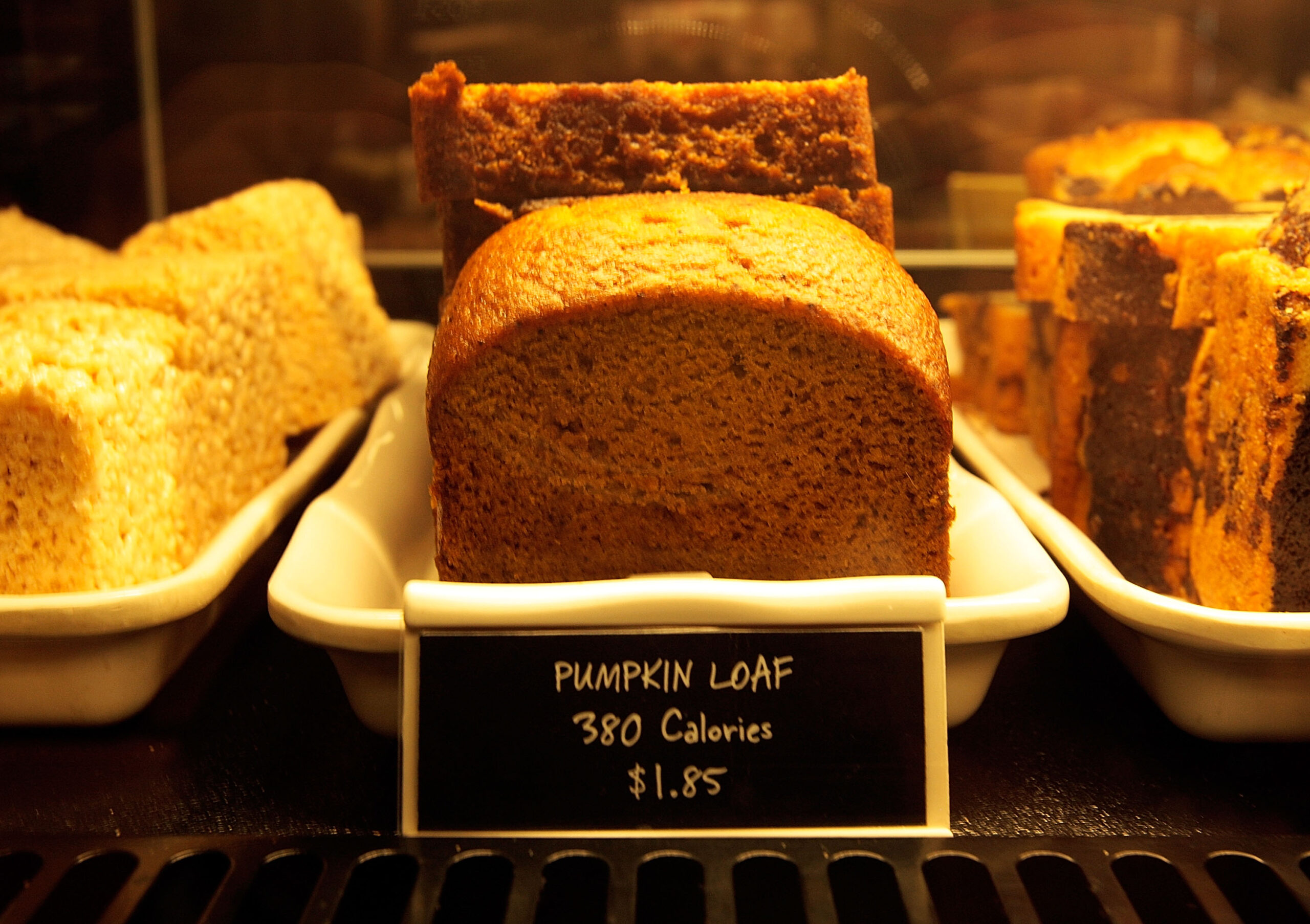 Photograph of Starbucks bread displayed with calorie count listed