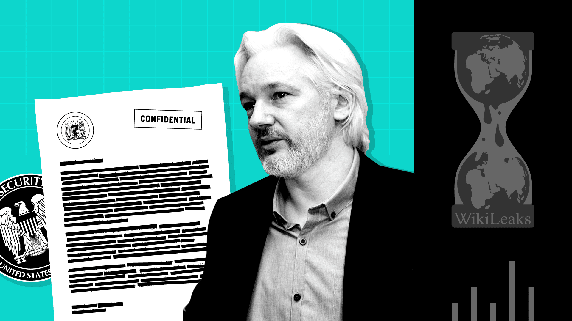 Graphic conveying Julian Assange and Wikileaks