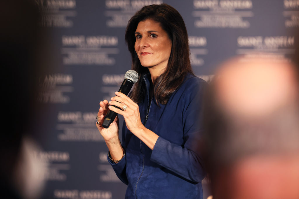 Image of Republican presidential candidate Nikki Haley at a campaign event.